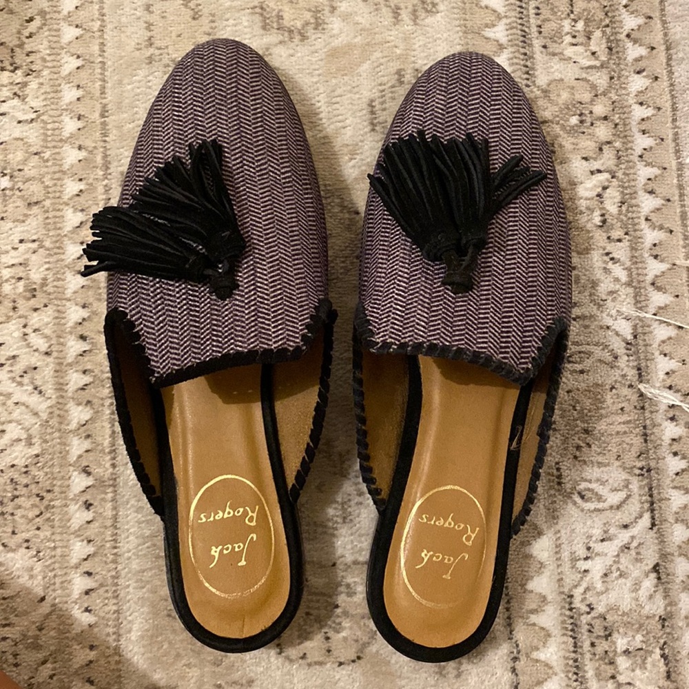 Delaney Herringbone Tassel Mules